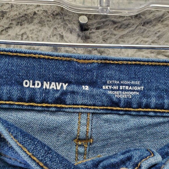 Old Navy Jeans Womens Size 12 Blue Sky-Hi Straight Button Fly Stretch Denim - Picture 2 of 12